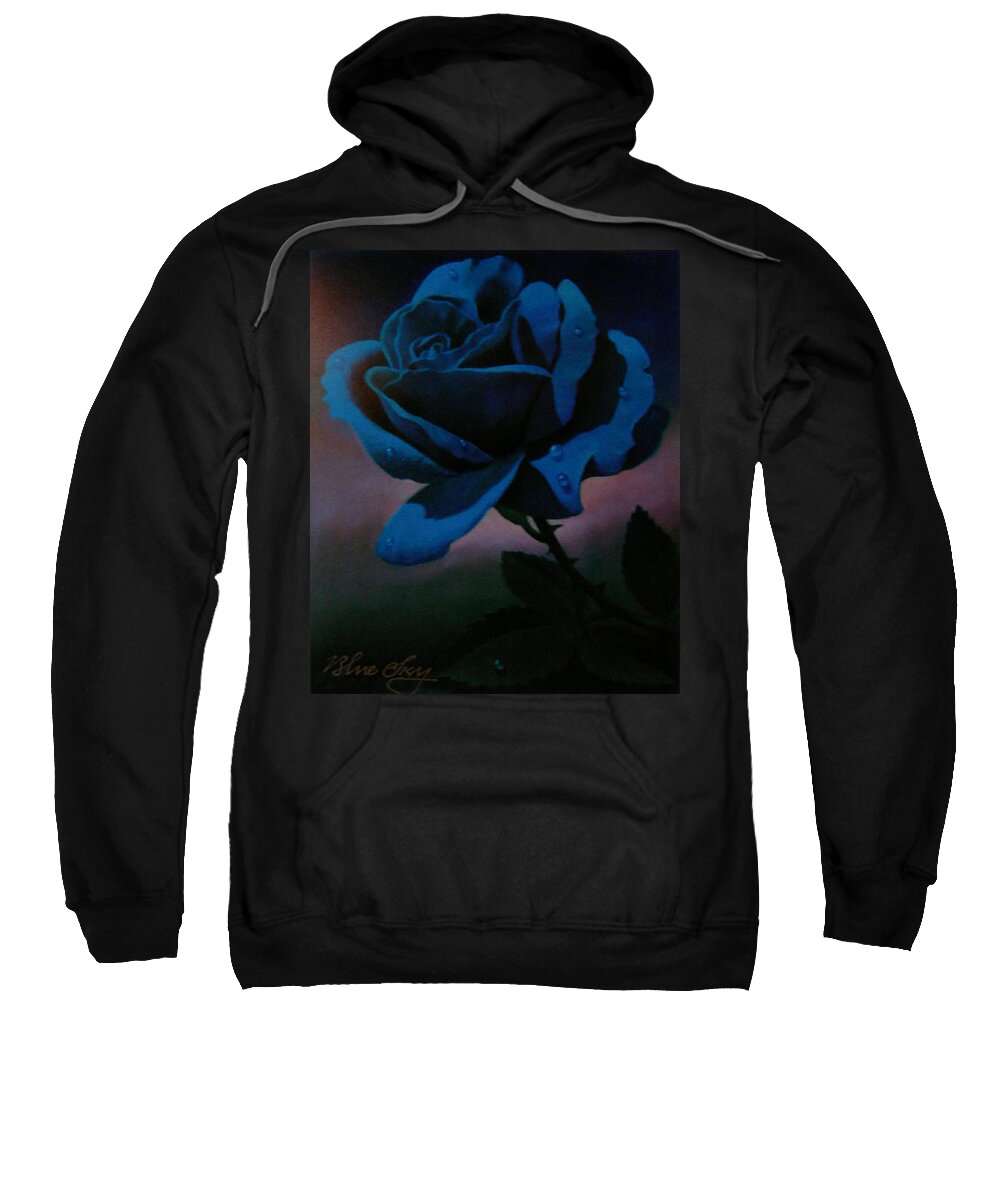 Rose Sweatshirt featuring the painting Blue Rose by Blue Sky