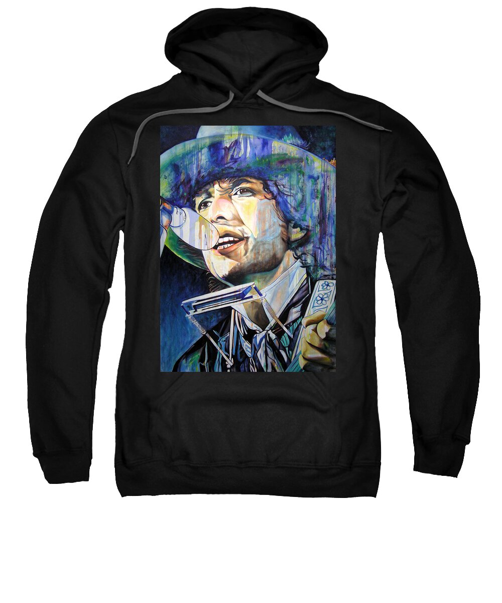Bob Dylan Sweatshirt featuring the painting Bob Dylan Tangled up in Blue by Joshua Morton