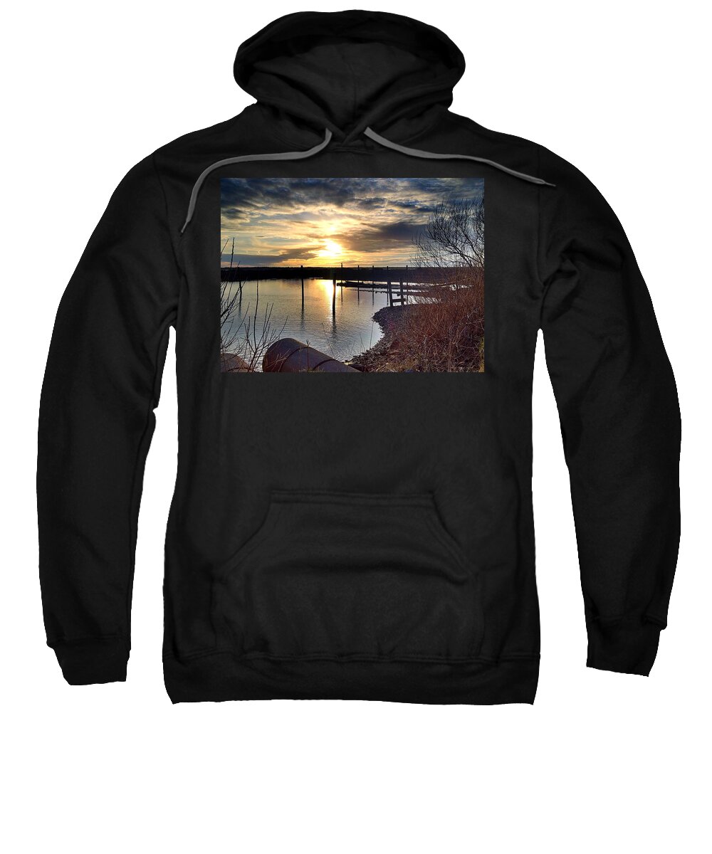 Sunset Sweatshirt featuring the photograph Breakwater Boat Dock Sunset by Chriss Pagani