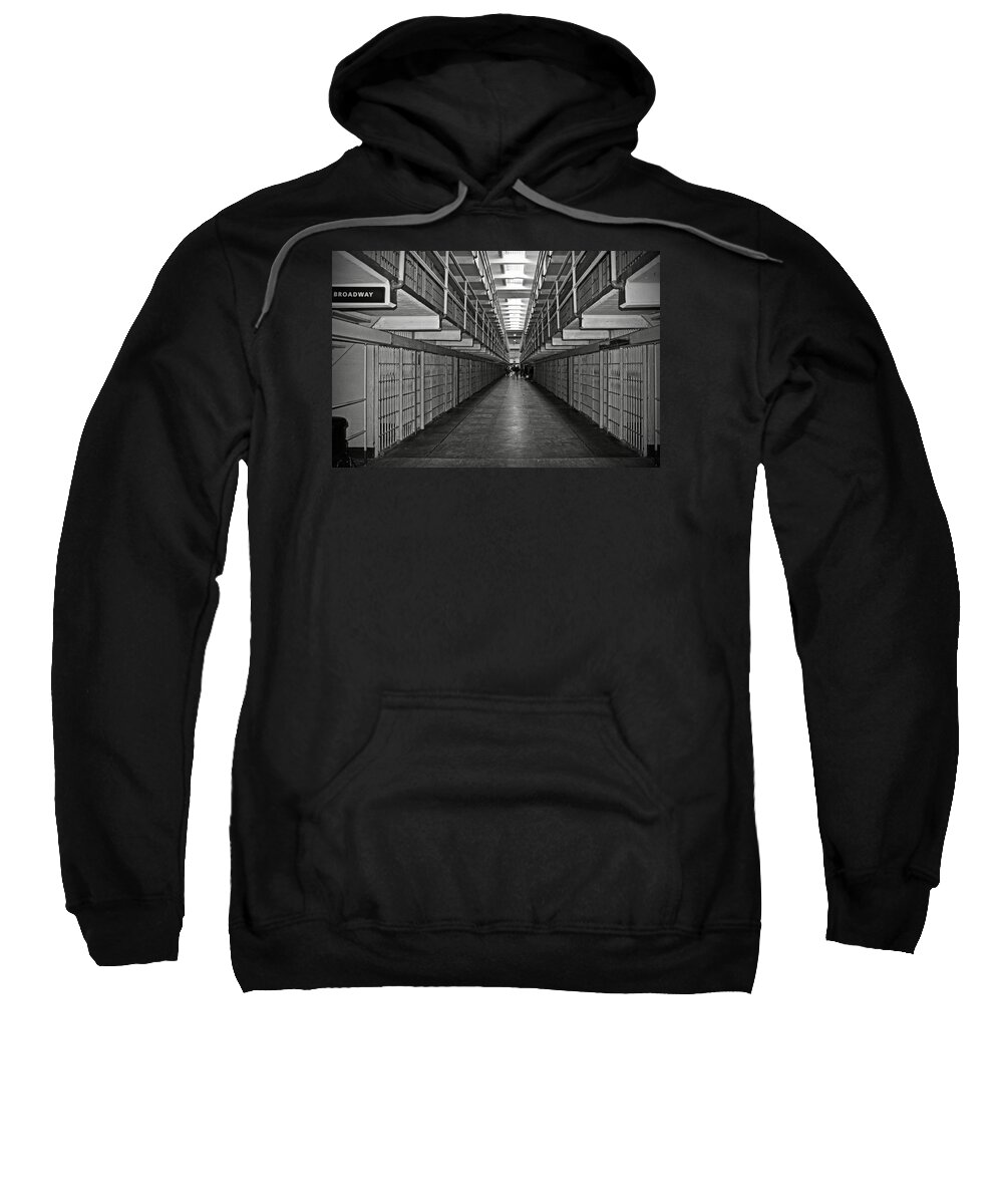 Cell Sweatshirt featuring the photograph Broadway walkway in Alcatraz prison by RicardMN Photography