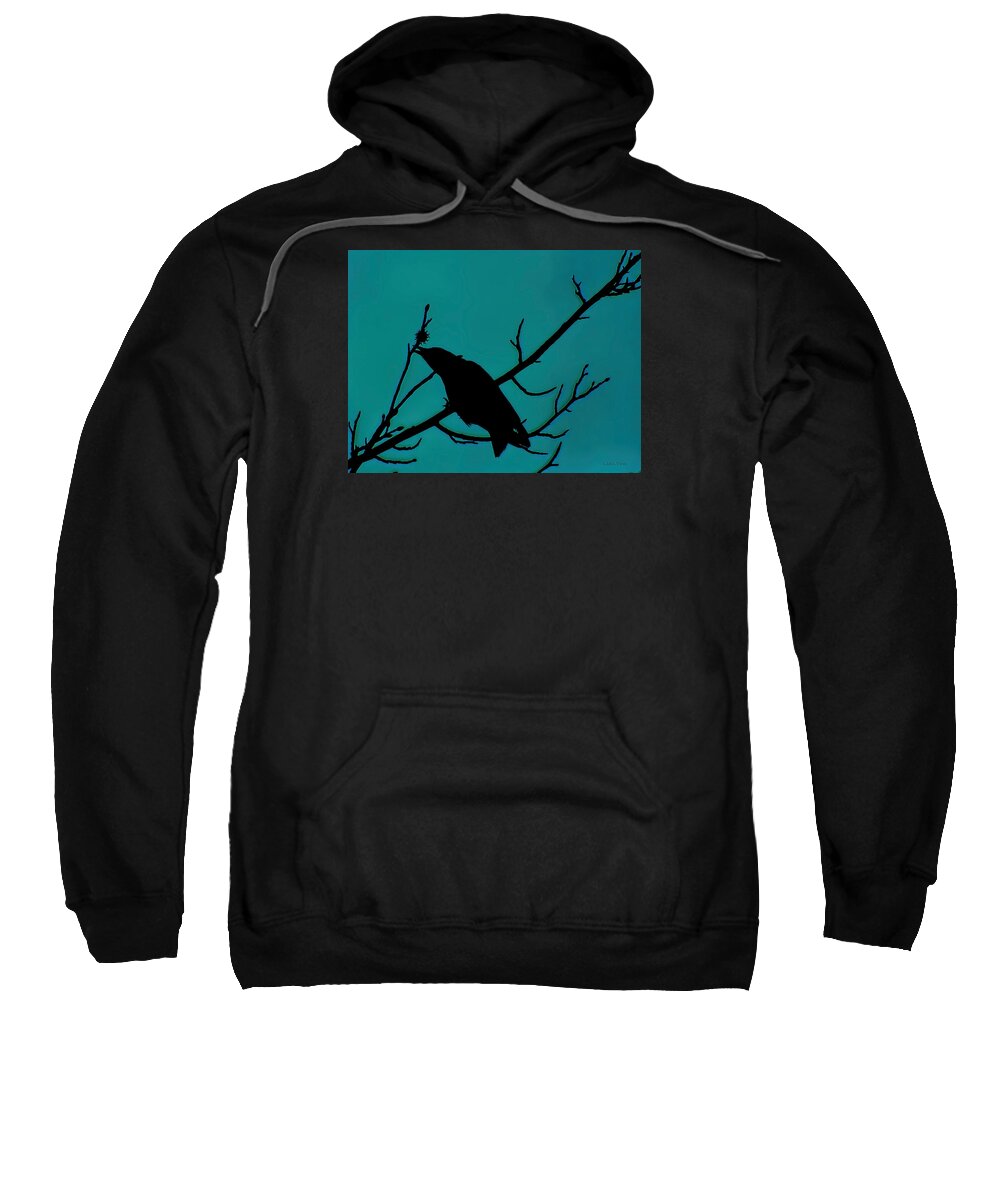 Crow Sweatshirt featuring the mixed media Call of the Crow on Aqua 2 by Lesa Fine