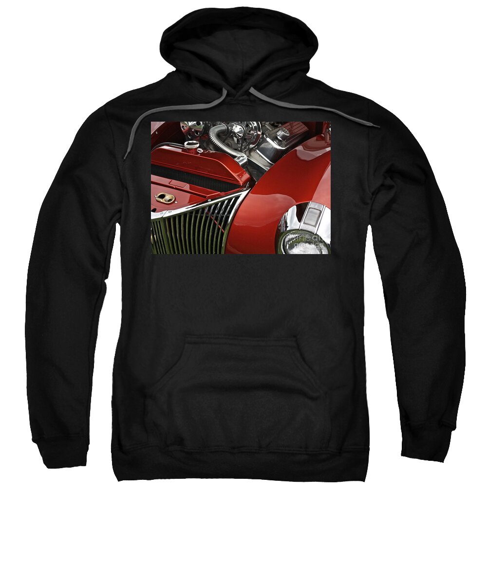Car Sweatshirt featuring the photograph Candy Apple Red and Chrome by Linda Bianic
