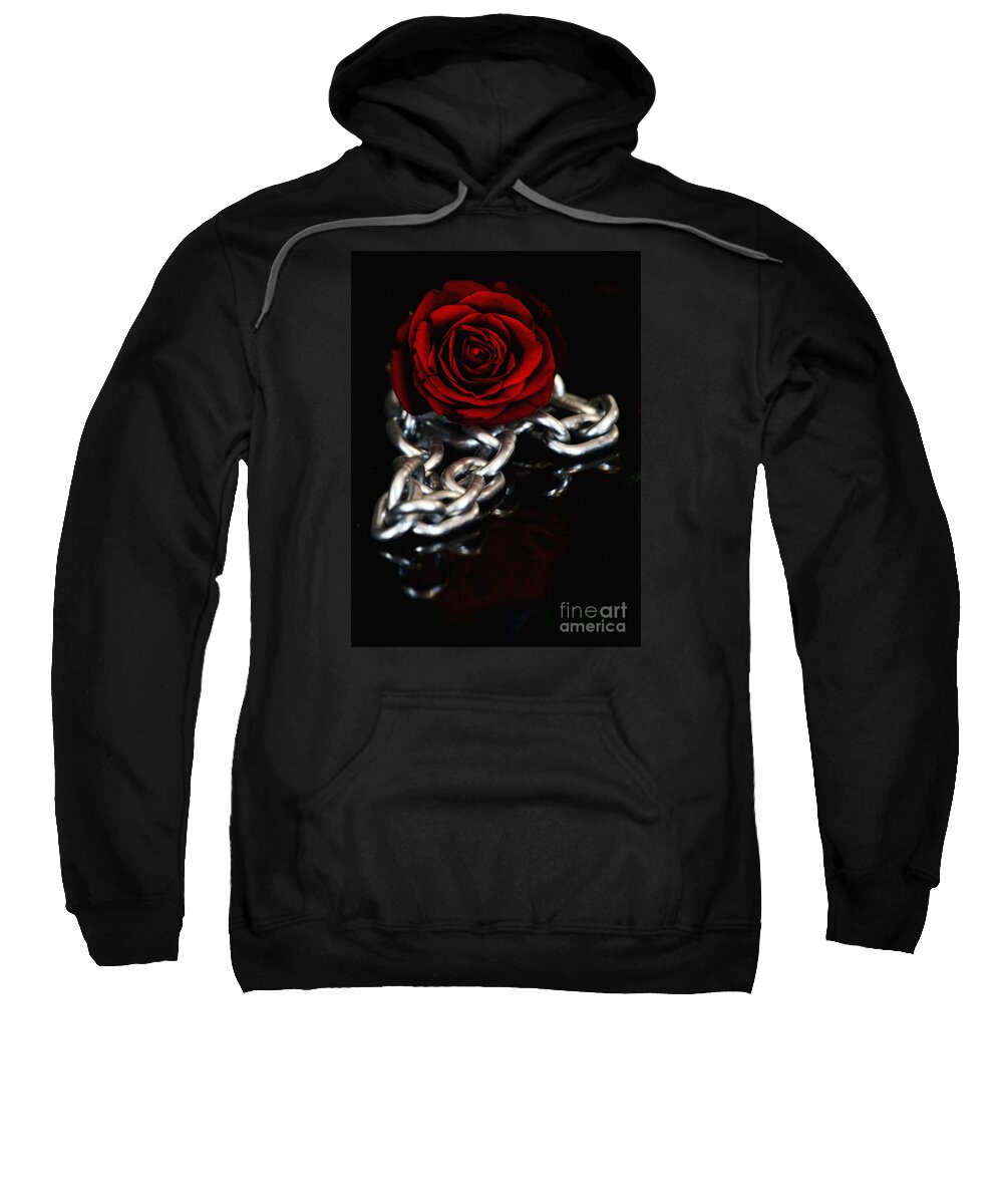 Red Sweatshirt featuring the photograph Chained Dark Red Rose by Robin Lynne Schwind