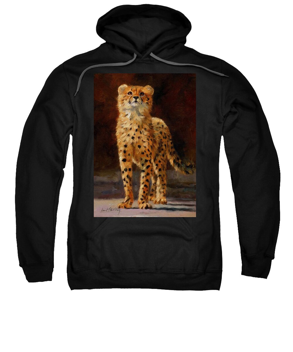 Cheetah Sweatshirt featuring the painting Cheetah Cub by David Stribbling