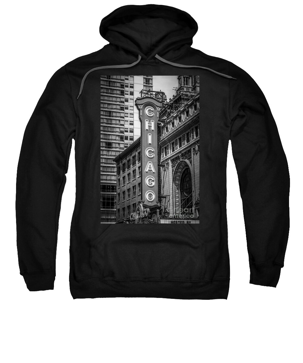 America Sweatshirt featuring the photograph Chicago Theater Sign in Black and White by Paul Velgos