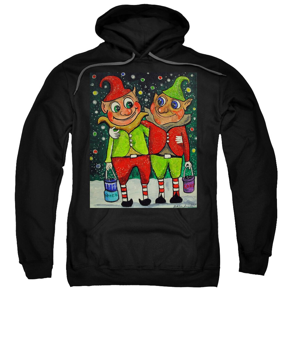 Christmas Sweatshirt featuring the painting Christmas Elves by Patricia Arroyo