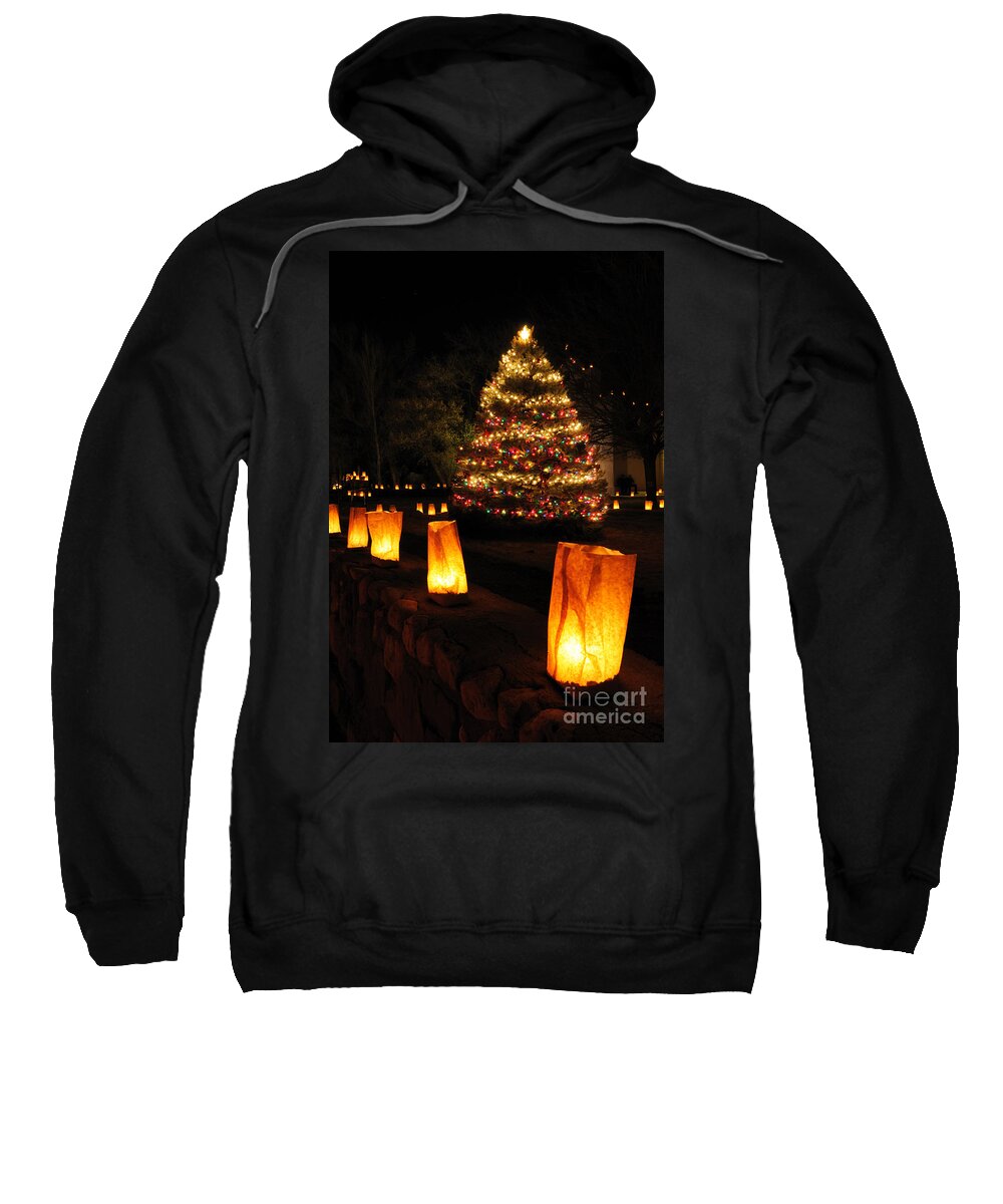 Luminaria Sweatshirt featuring the photograph Christmas Eve in Tularosa New Mexico by Vivian Christopher