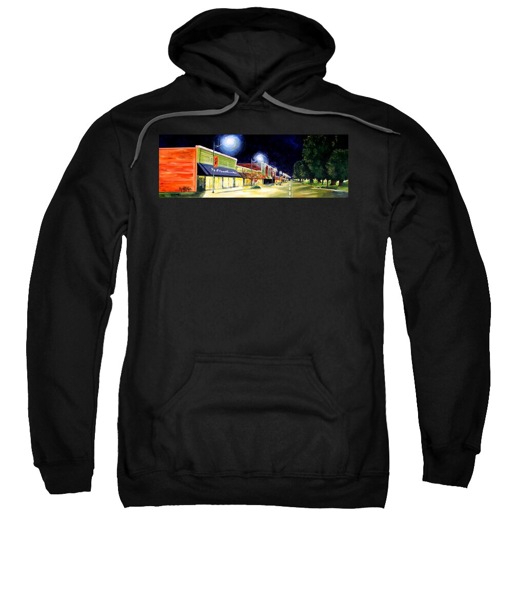 Cleveland Mississippi Sweatshirt featuring the painting Cleveland Mississippi at Night by Karl Wagner