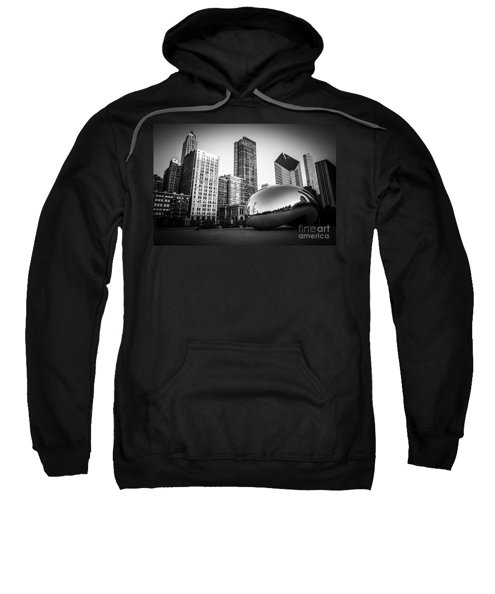America Sweatshirt featuring the photograph Cloud Gate Bean Chicago Skyline in Black and White by Paul Velgos