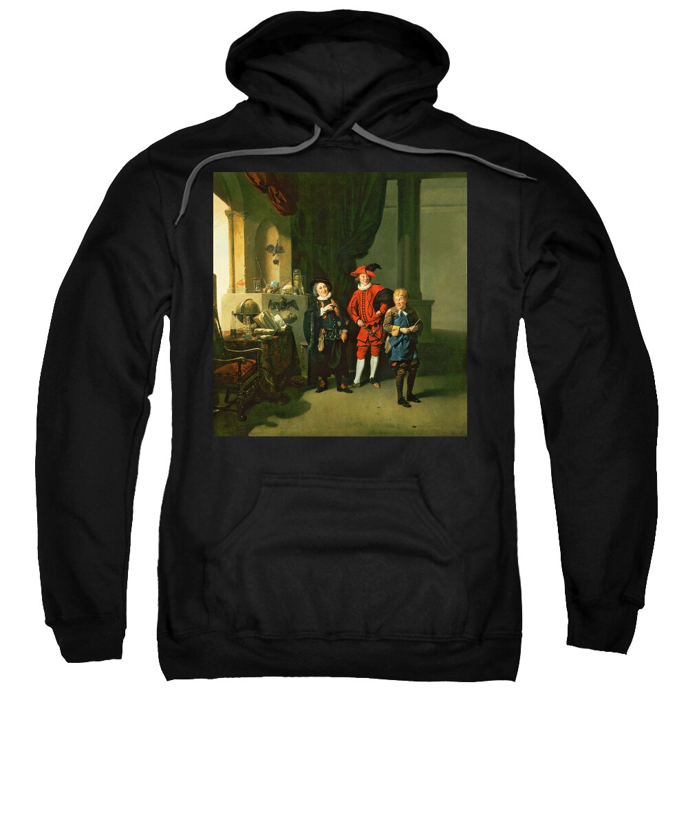 Doctor's Cap And Gown Sweatshirt featuring the photograph David Garrick With William Burton And John Palmer In The Alchemist By Ben Jonson, 1770 by Johann Zoffany