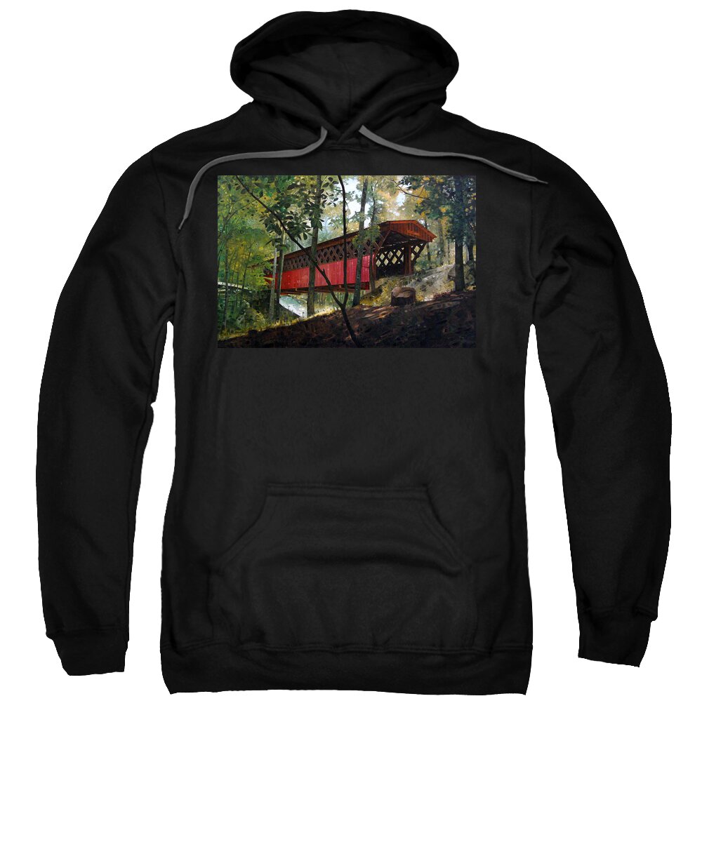 Covered Bridge Sweatshirt featuring the painting Easley Covered Bridge in Early Spring by T S Carson