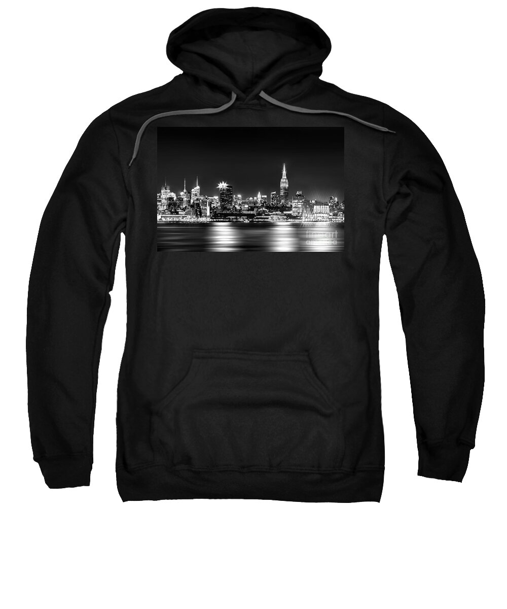 New York City Skyline Sweatshirt featuring the photograph Empire State At Night - BW by Az Jackson
