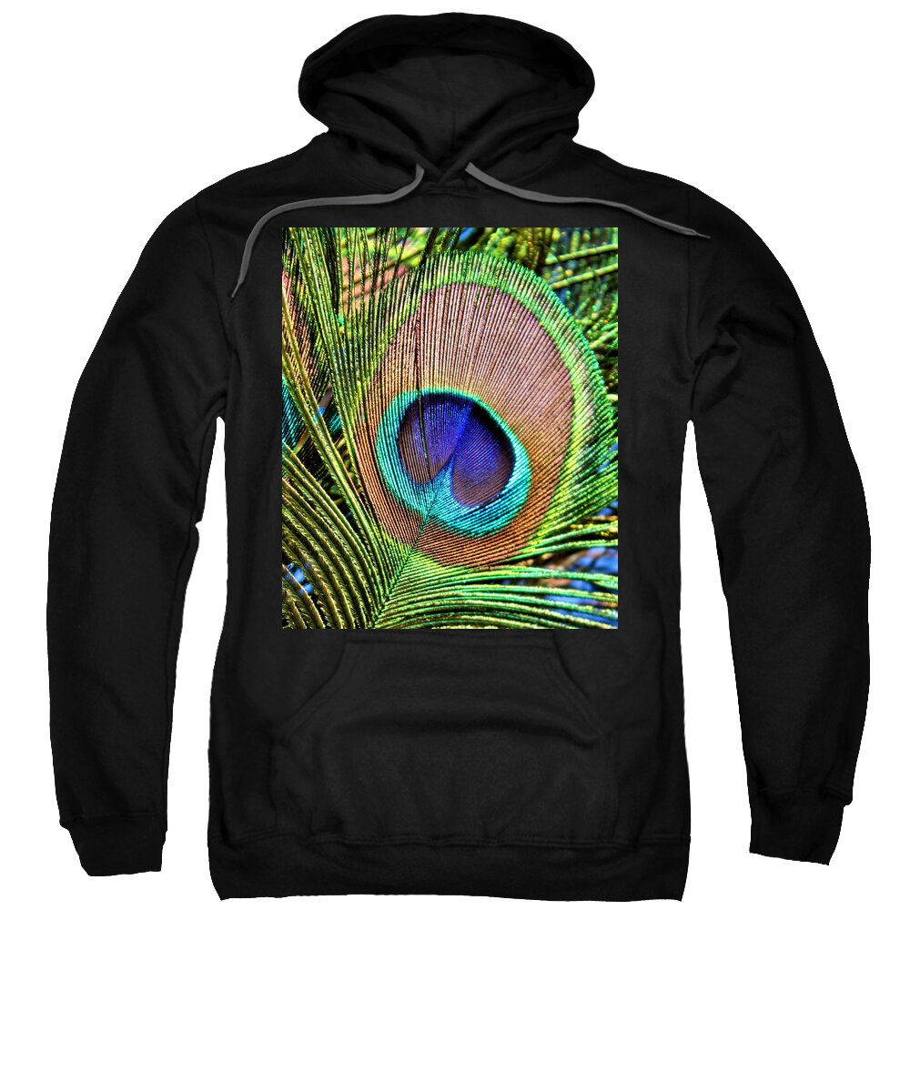 Macro Sweatshirt featuring the photograph Eye of the Feather by Kristin Elmquist