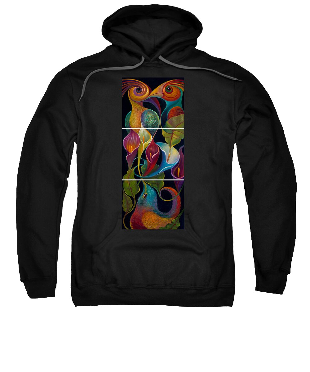 Bird Sweatshirt featuring the painting First Flight Triptych For Metal Prints by Claudia Goodell