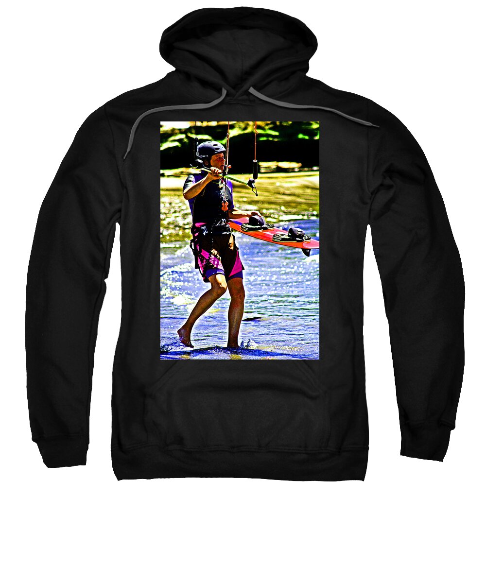 Kite Surfing Sweatshirt featuring the digital art First Lesson by Joseph Coulombe