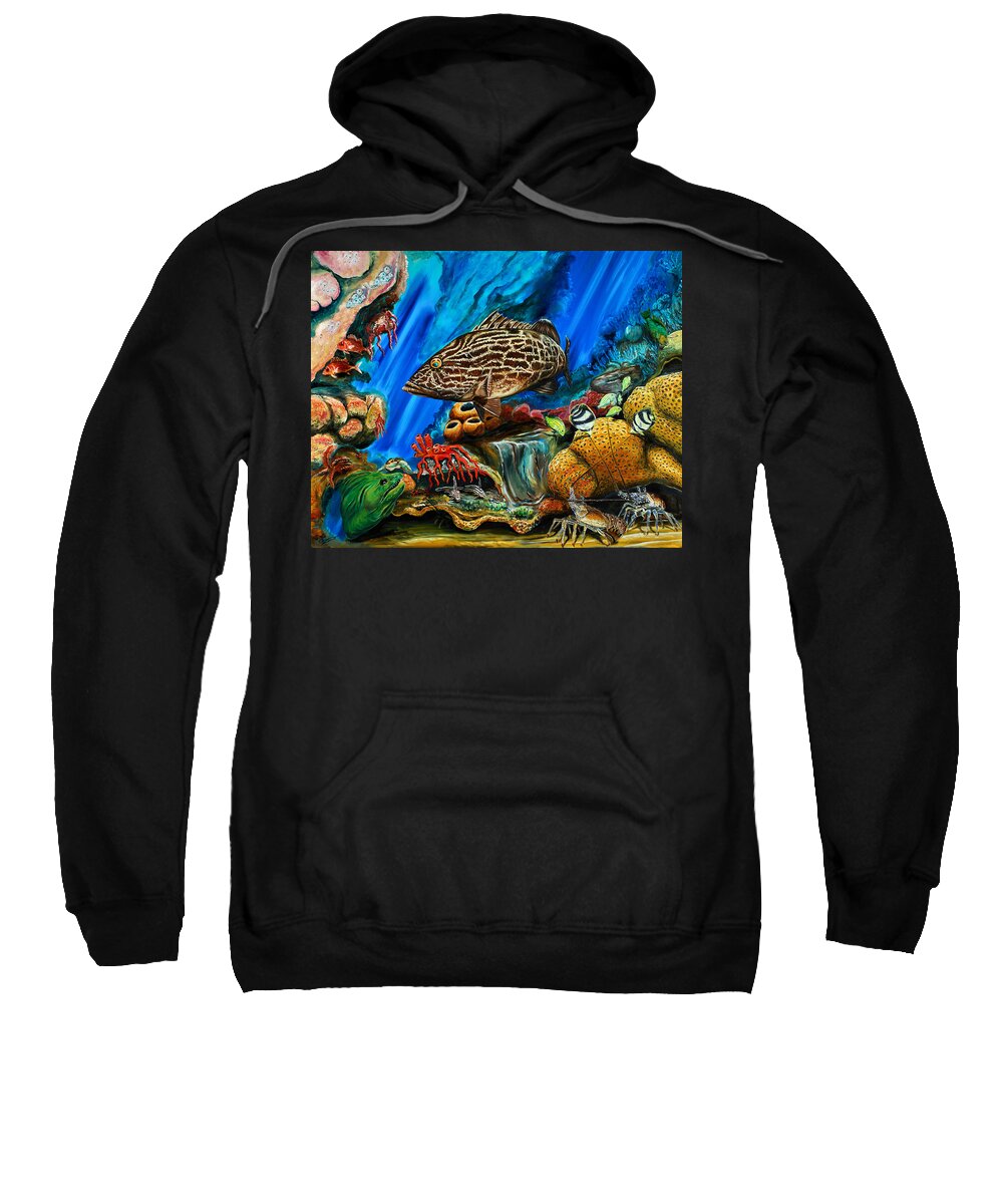 Grouper Art Sweatshirt featuring the painting Fishtank by Steve Ozment