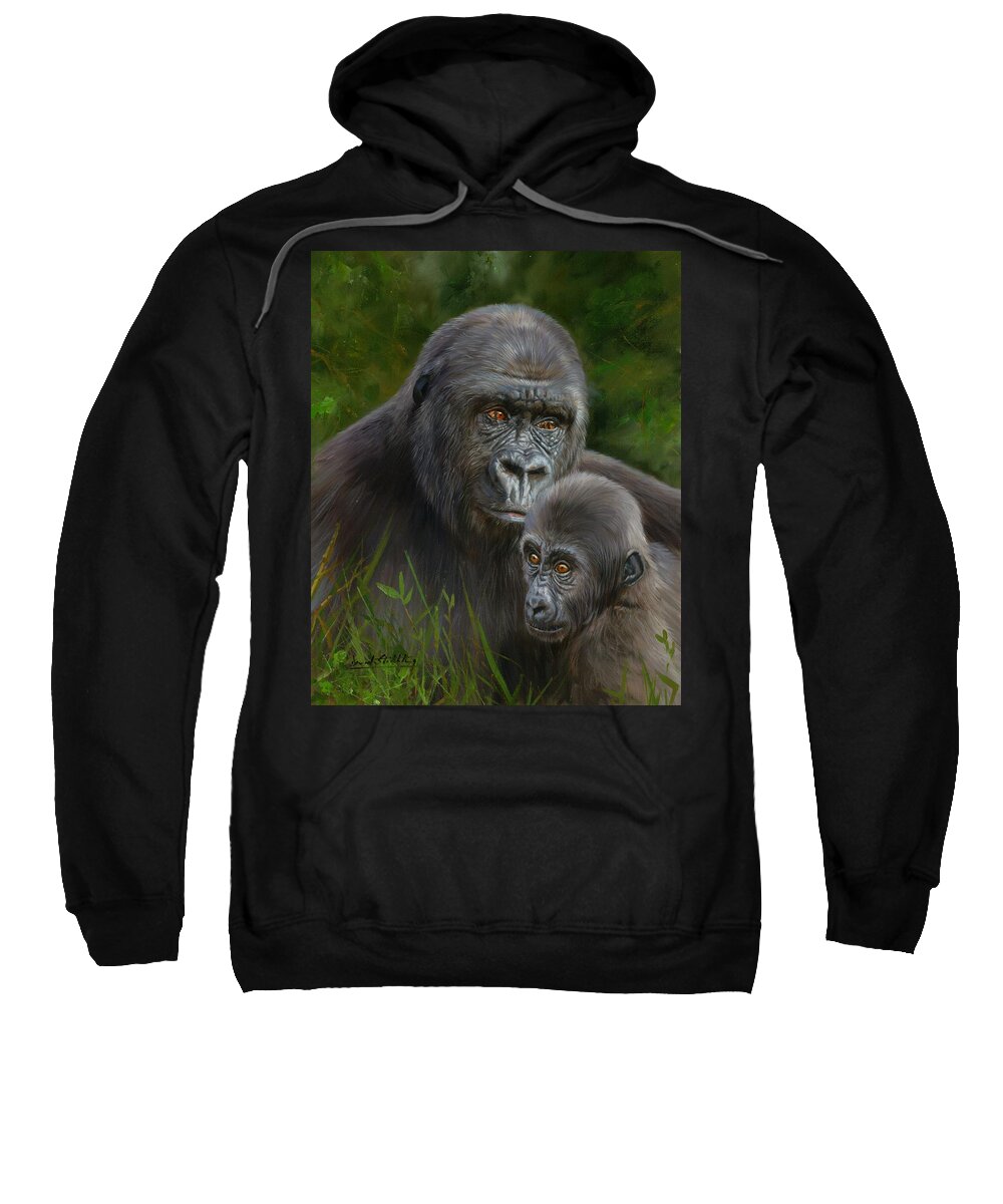 Gorilla Sweatshirt featuring the painting Gorilla and Baby by David Stribbling
