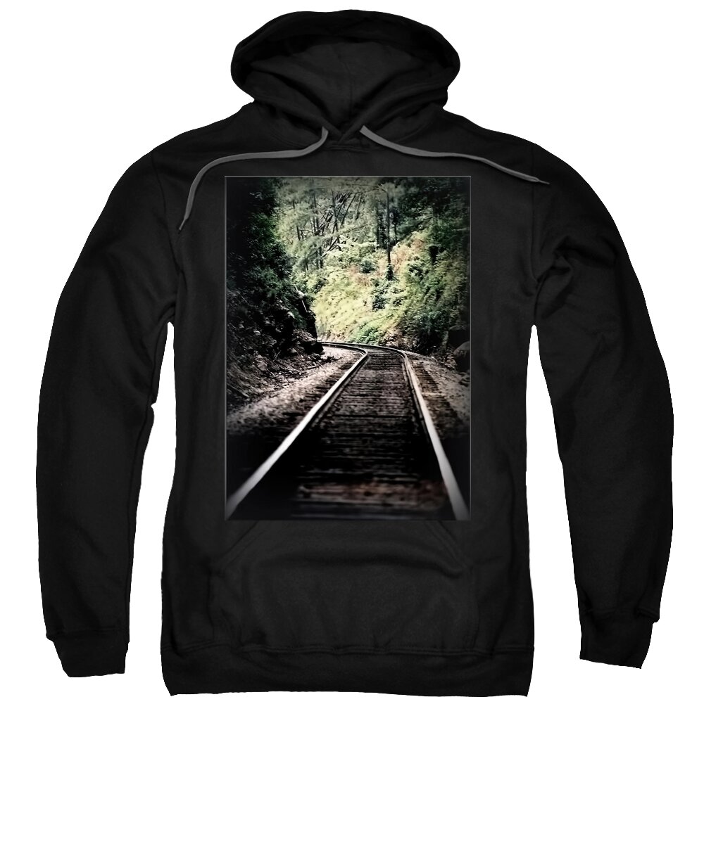 Railroad Sweatshirt featuring the photograph Hegia Burrow Railroad Tracks by Lesa Fine