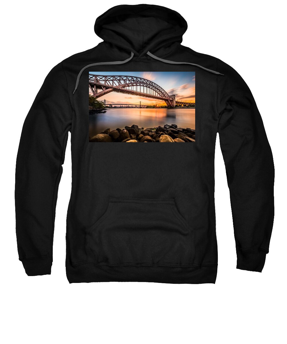 Hell Gate Sweatshirt featuring the photograph Hell Gate and Triboro bridge at sunset by Mihai Andritoiu