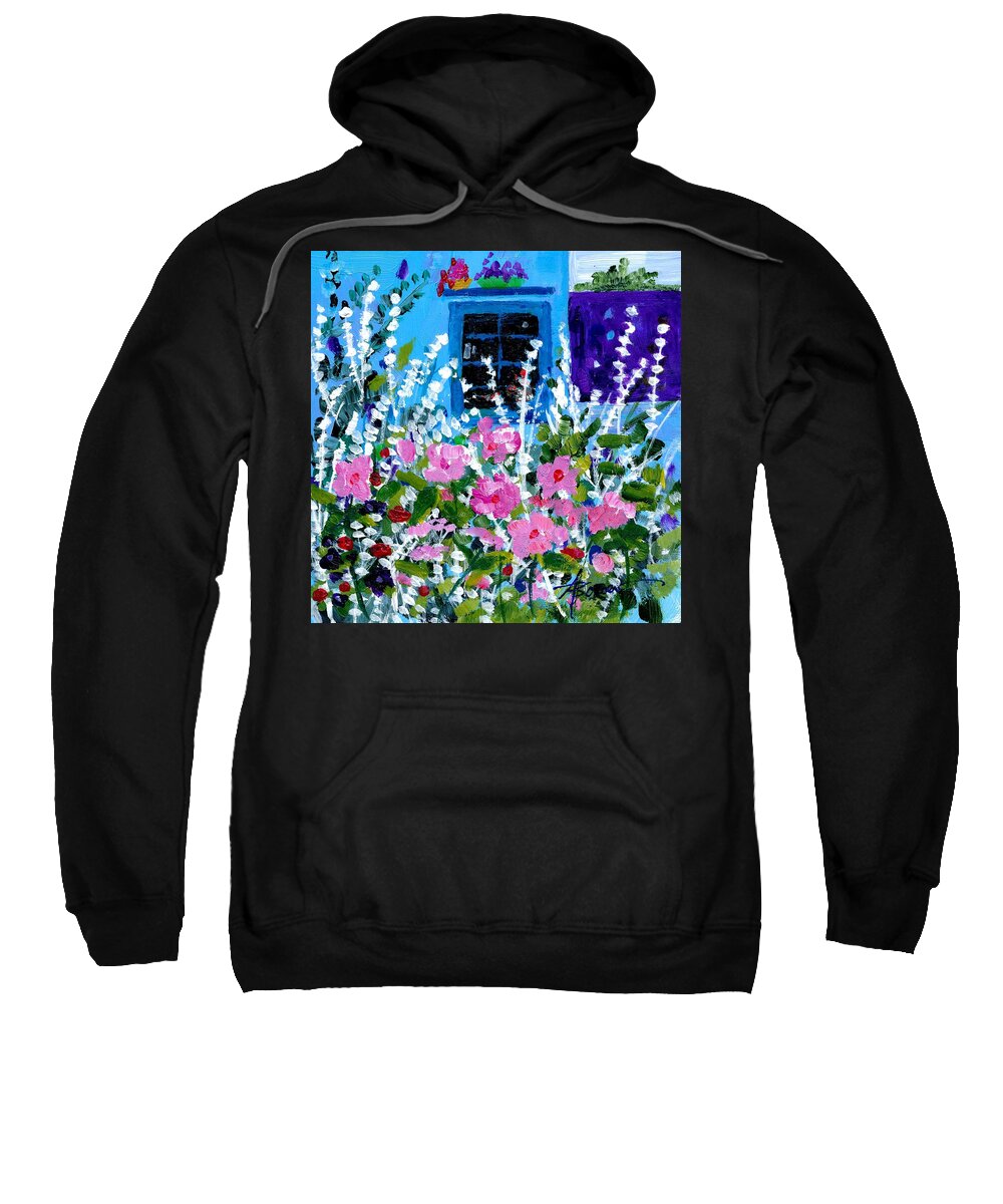 Flowers Sweatshirt featuring the painting Hollyhock Alley by Adele Bower