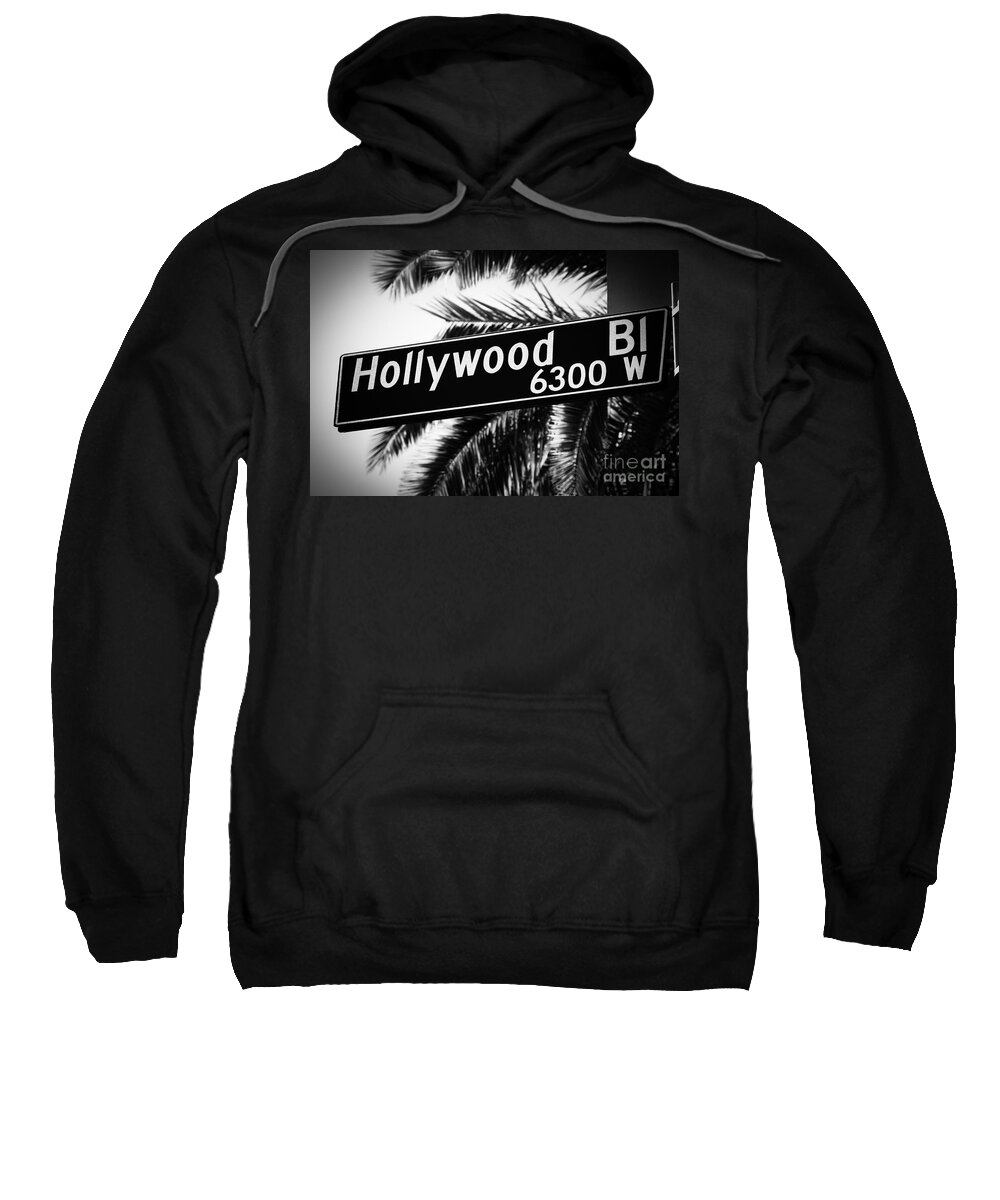 2012 Sweatshirt featuring the photograph Hollywood Boulevard Street Sign in Black and White by Paul Velgos