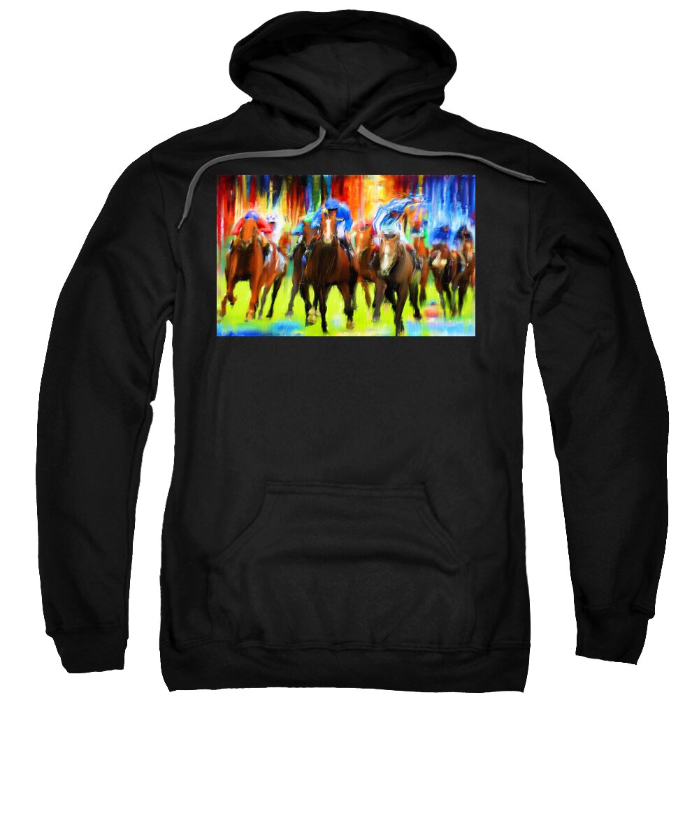 Horse Racing Sweatshirt featuring the digital art Horse Racing by Lourry Legarde