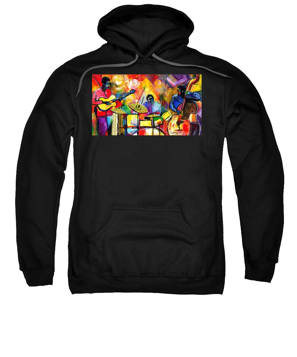 Jazz Sweatshirt featuring the painting Jazz Trio by Everett Spruill