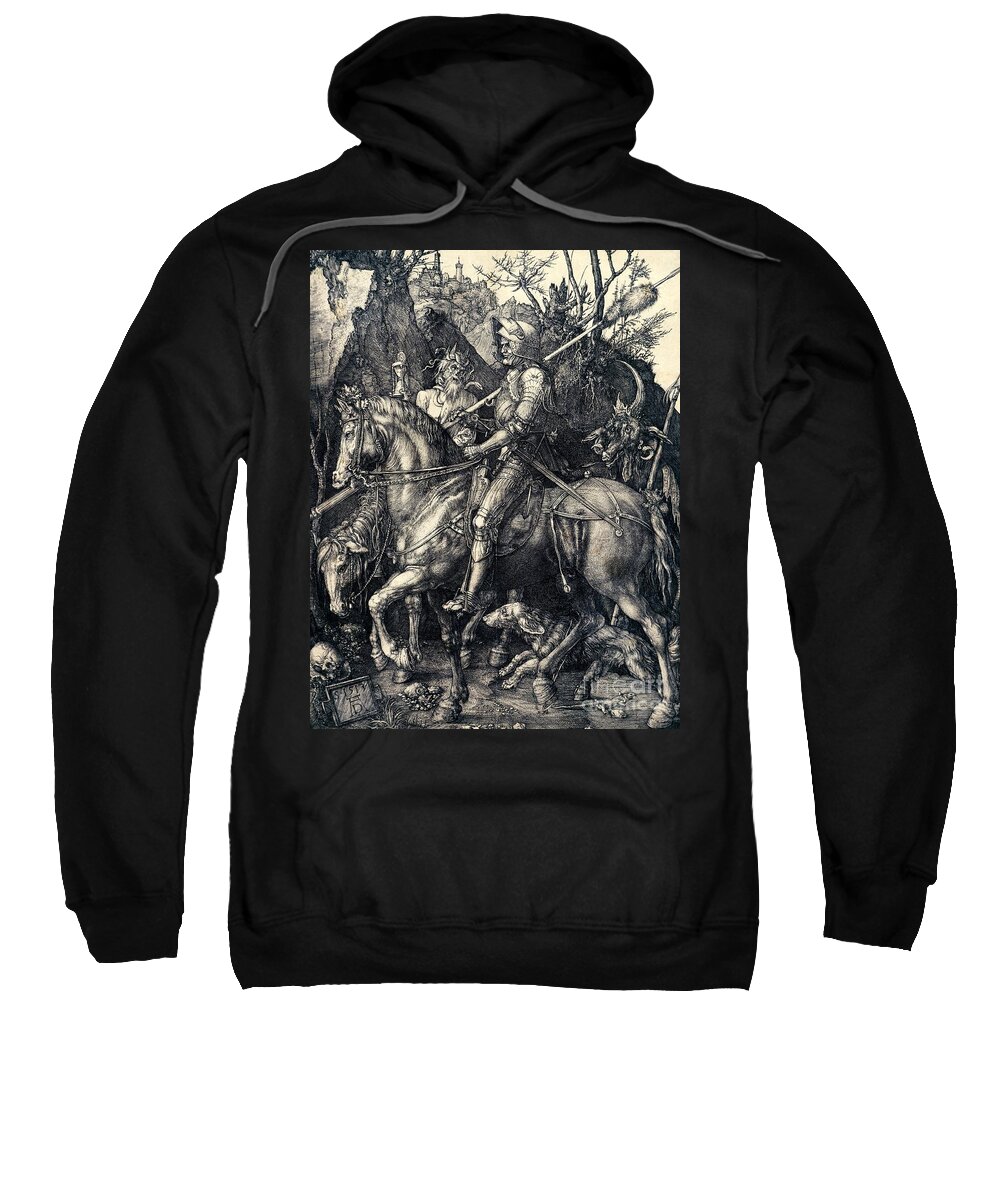Knight Sweatshirt featuring the drawing Knight Death and the Devil by Albrecht Durer