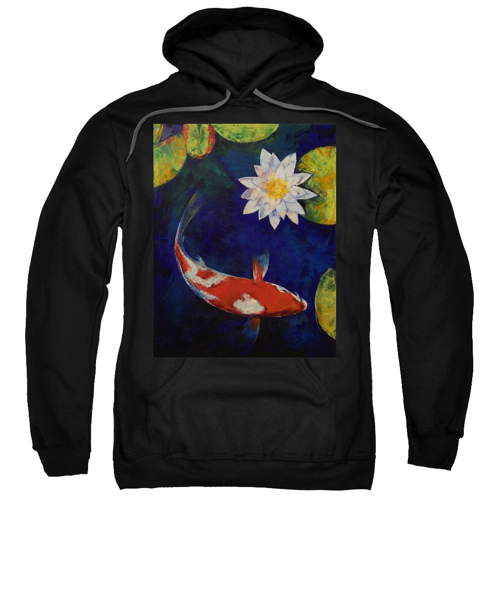 Kohaku Sweatshirt featuring the painting Kohaku Koi and Water Lily by Michael Creese