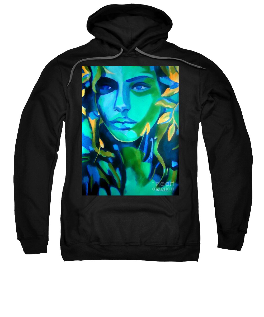 Contemporary Art Sweatshirt featuring the painting Lady blue by Helena Wierzbicki