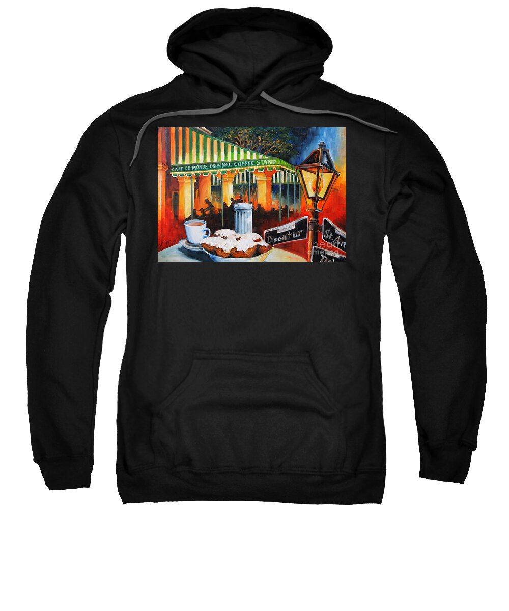 New Orleans Sweatshirt featuring the painting Late at Cafe Du Monde by Diane Millsap
