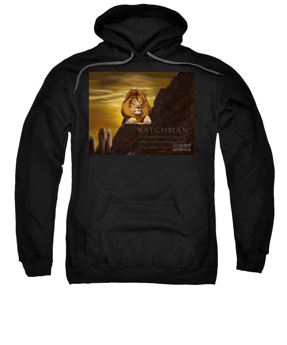 Lion Sweatshirt featuring the digital art Lion Watchman by Constance Woods