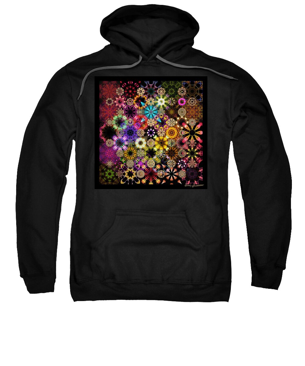 Floral Sweatshirt featuring the digital art Luminiscent Kaleidoctogarden by Ann Stretton
