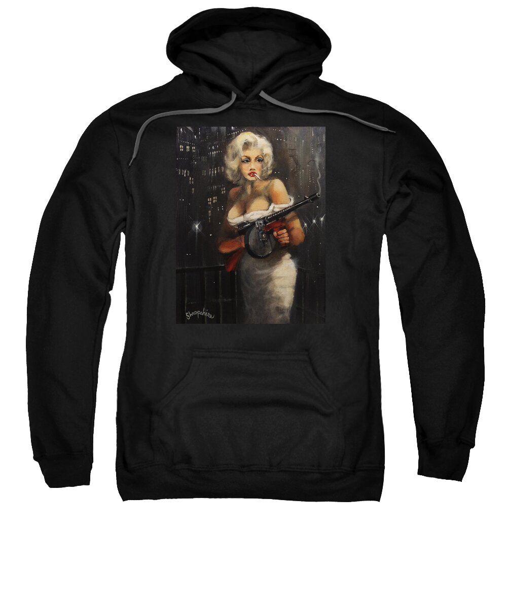 Bootleggers Sweatshirt featuring the painting Machine Gun Madam by Tom Shropshire