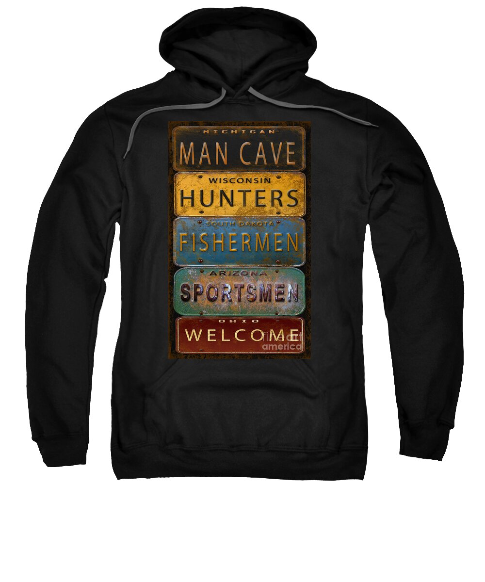 Jean Plout Sweatshirt featuring the digital art Man Cave-License Plate Art by Jean Plout