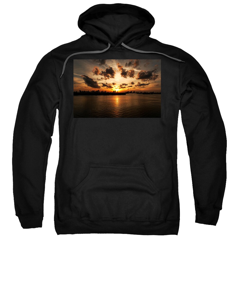 Miami Beach Sweatshirt featuring the photograph Miami Skyline Sunset by Gary Dean Mercer Clark