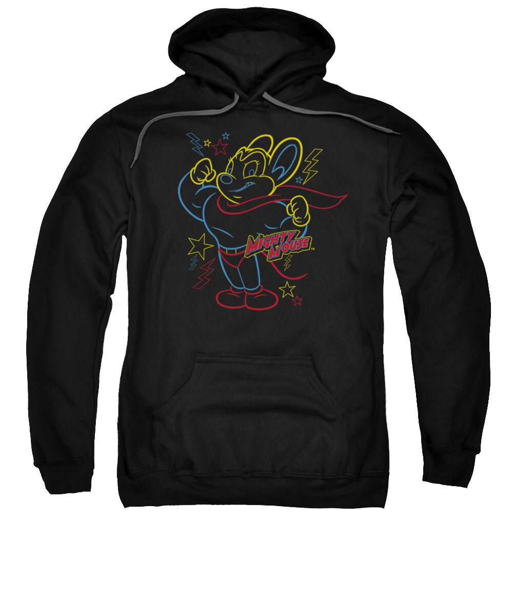 Mighty Mouse Sweatshirt featuring the digital art Mighty Mouse - Neon Hero by Brand A