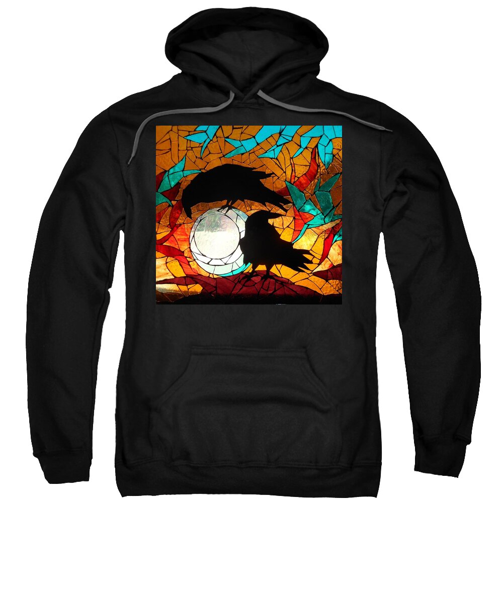 Crows Sweatshirt featuring the glass art Mosaic Stained Glass- Crows by Catherine Van Der Woerd