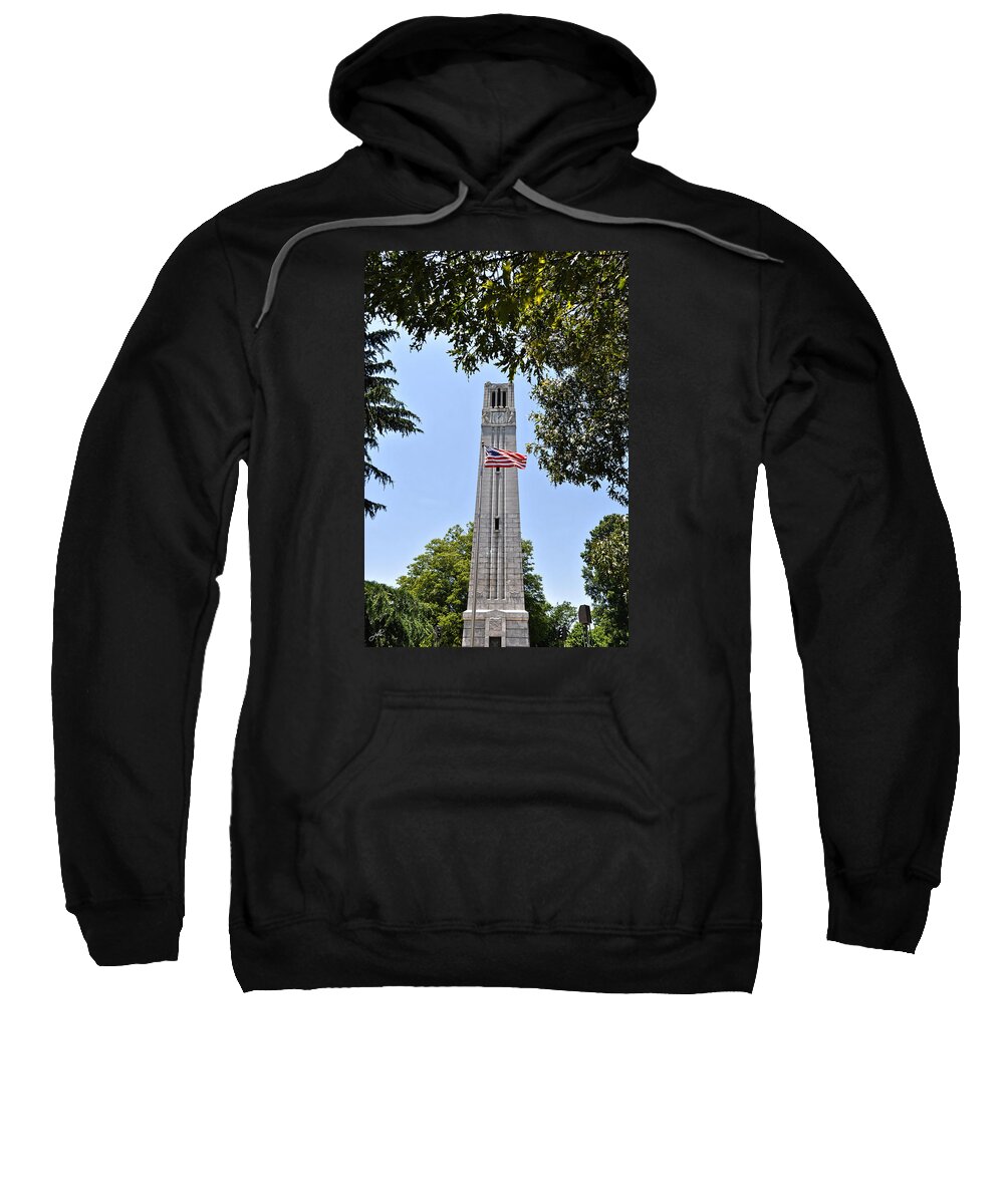 Nature Sweatshirt featuring the photograph NC State Memorial Bell Tower and US Flag by Paulette B Wright
