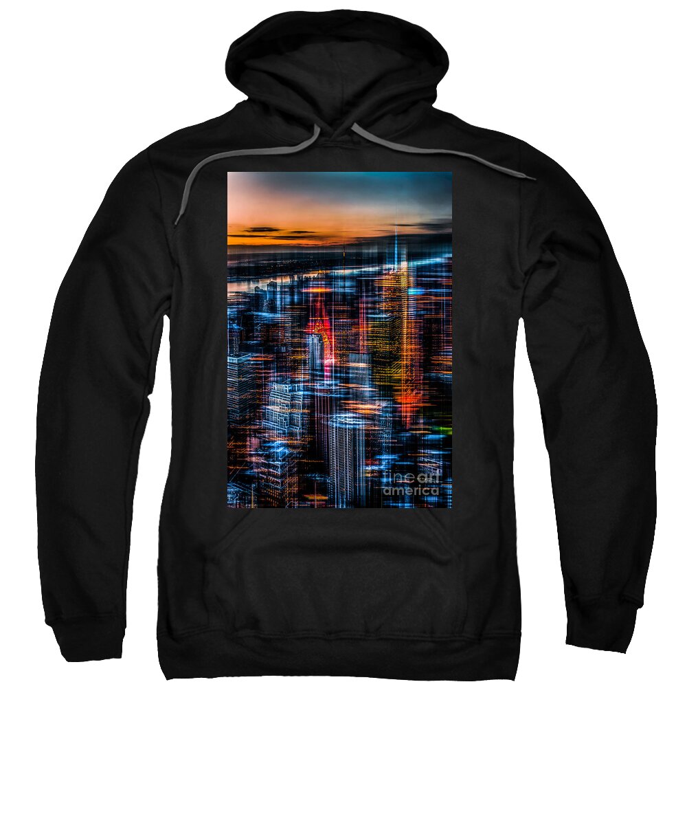 Nyc Sweatshirt featuring the photograph New York- the night awakes - orange by Hannes Cmarits