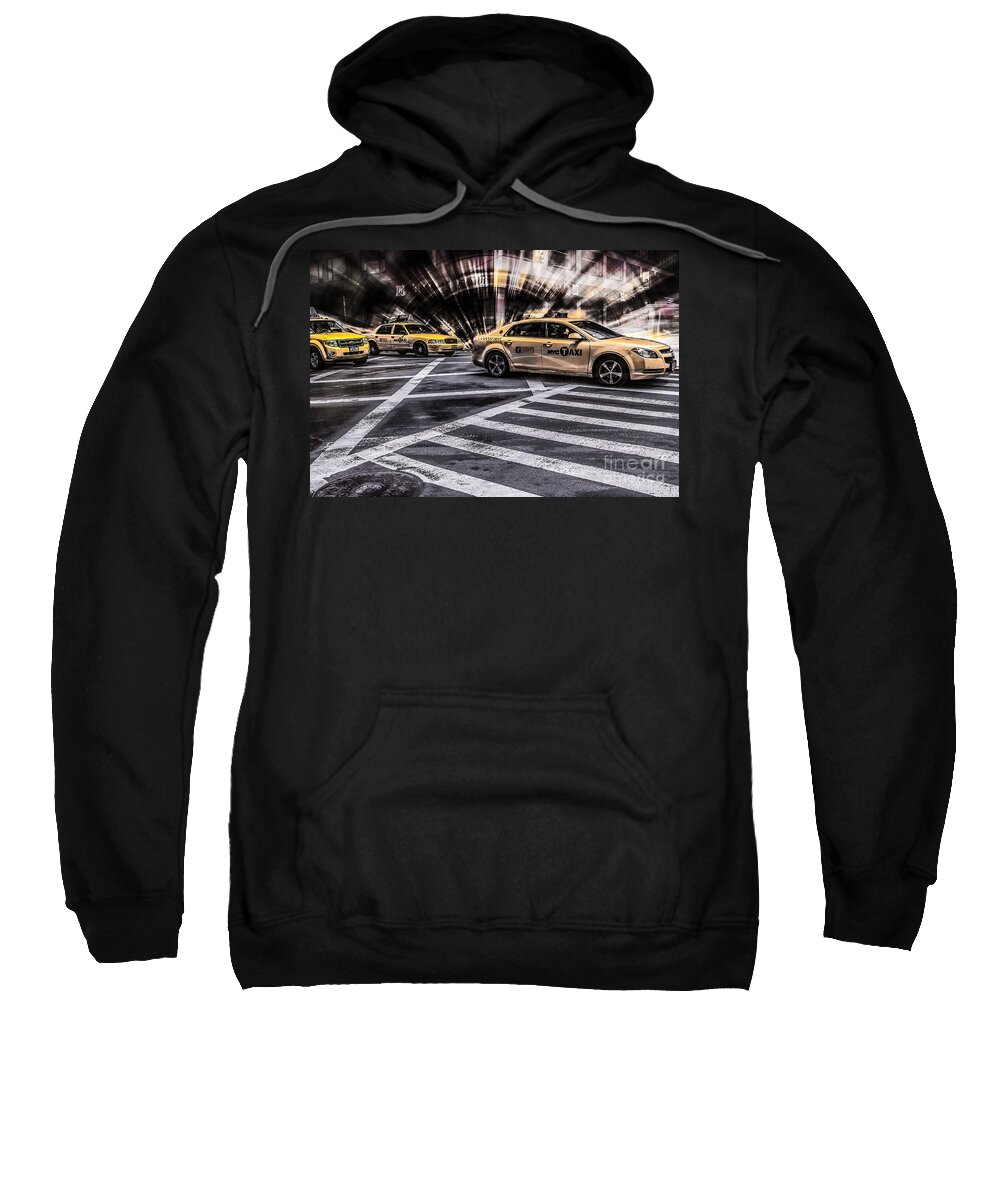 5th Sweatshirt featuring the photograph NYC Yellow Cab on 5th Street - white by Hannes Cmarits