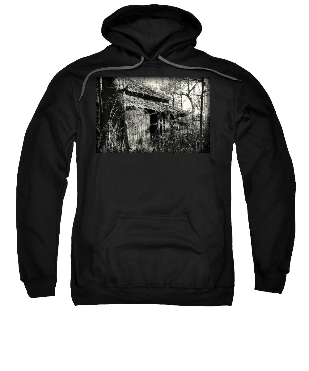 Barn Sweatshirt featuring the photograph Old Barn in Black and White by Lisa Wooten