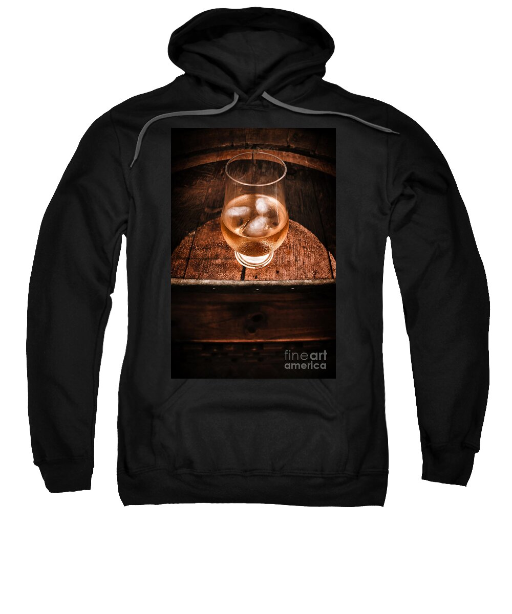 Beverages Sweatshirt featuring the photograph Old barrel top glass of hard liquor by Jorgo Photography