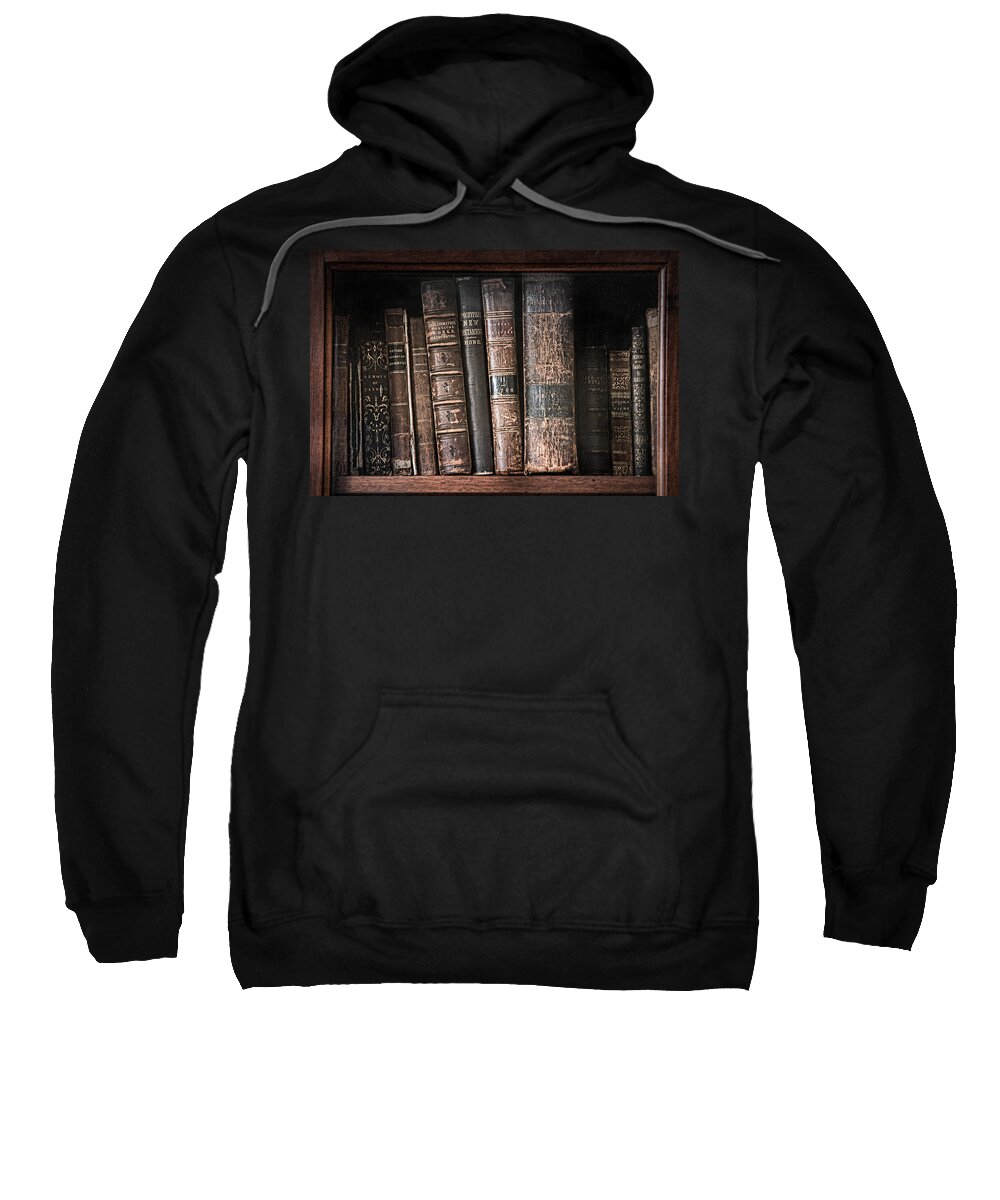 Old Books Sweatshirt featuring the photograph Old books on the shelf - 19th Century Library by Gary Heller