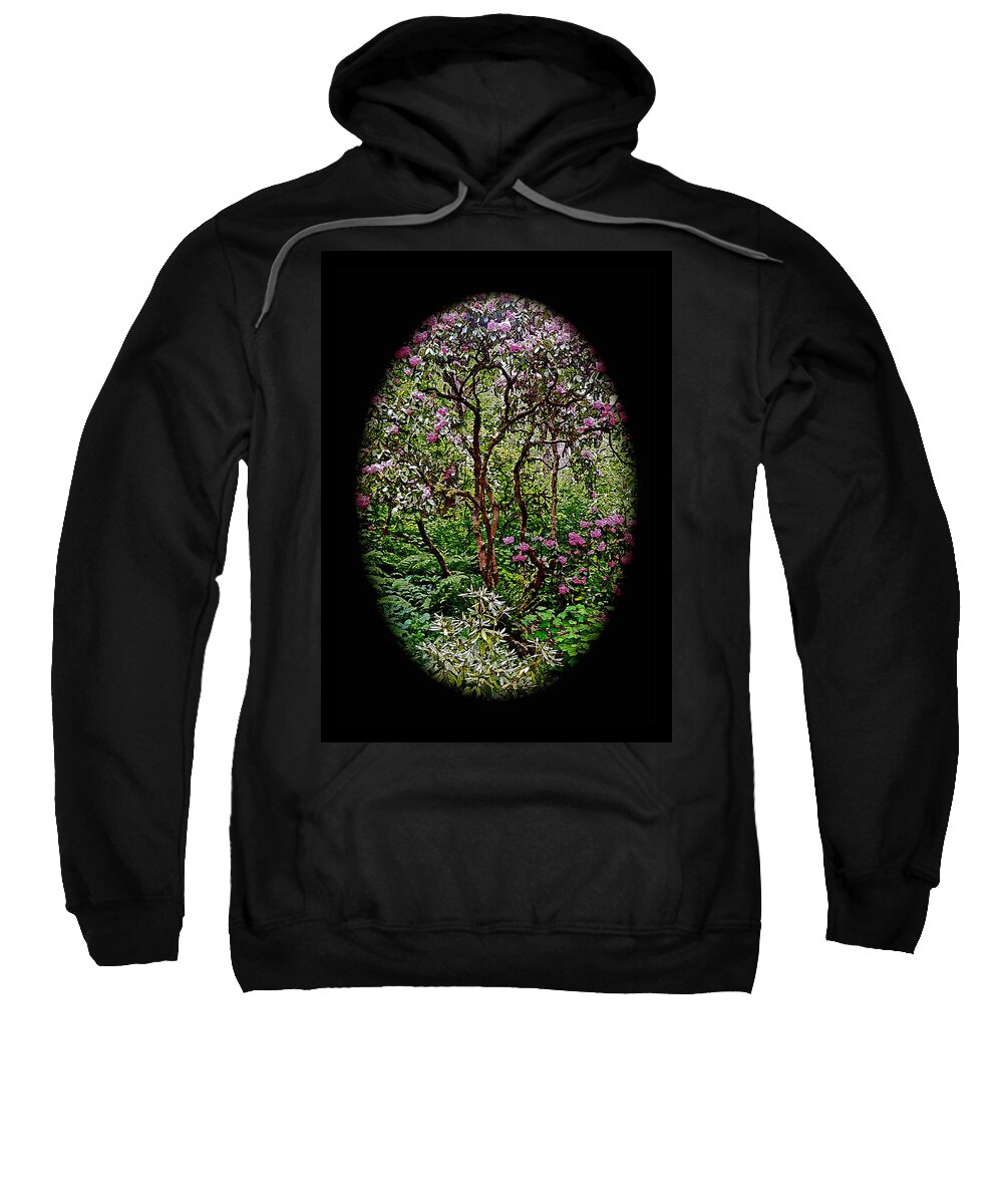 Rhododendron Sweatshirt featuring the digital art Peering at Rhodies by Gary Olsen-Hasek