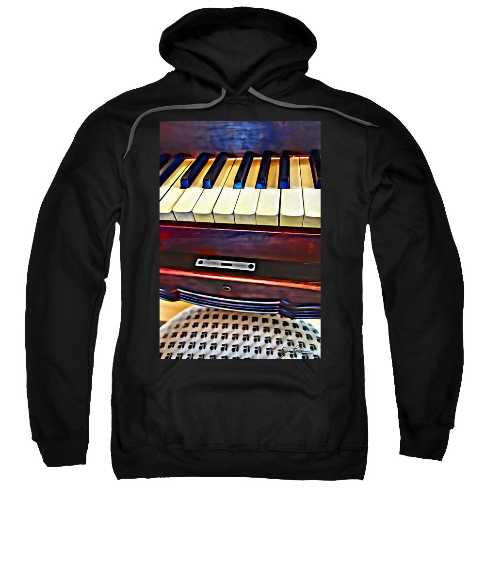 Close Up Piano Key Board Sweatshirt featuring the painting Piano and Stool by Joan Reese