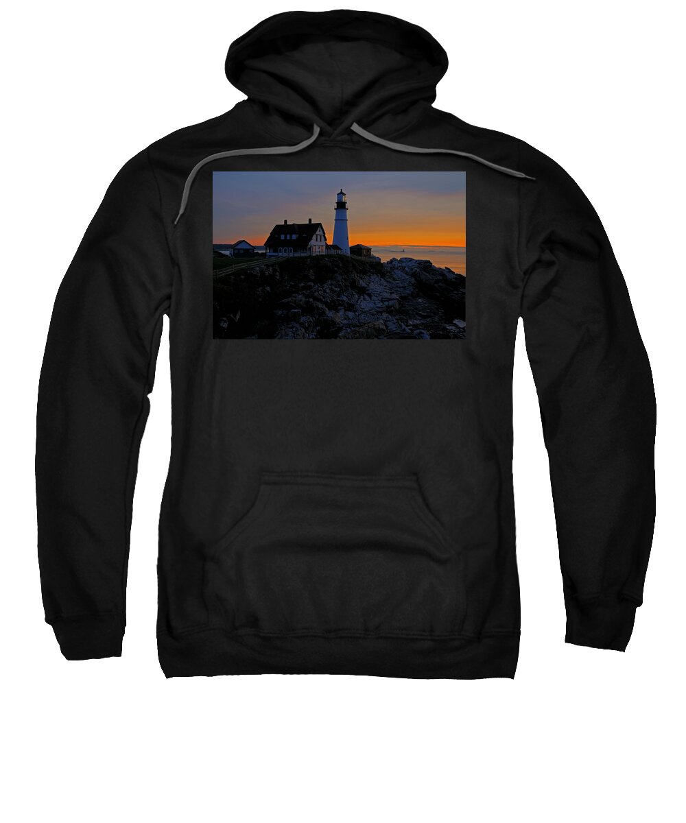 Cape Elizabeth Sweatshirt featuring the photograph Portland Head Lighthouse Sunrise 2 by Liz Mackney