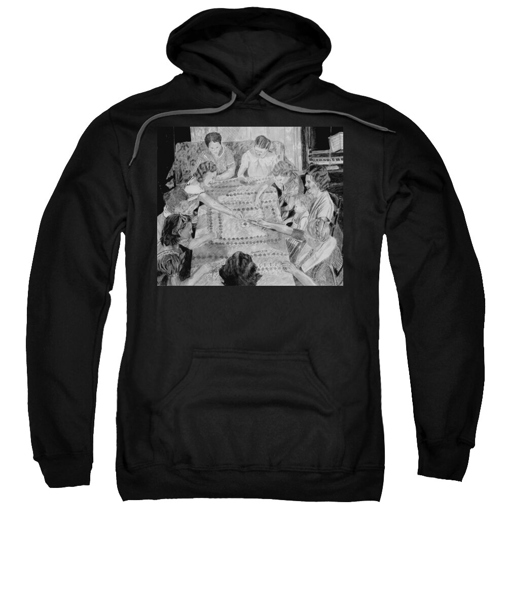 People Sweatshirt featuring the drawing Quilting Bee by Quwatha Valentine