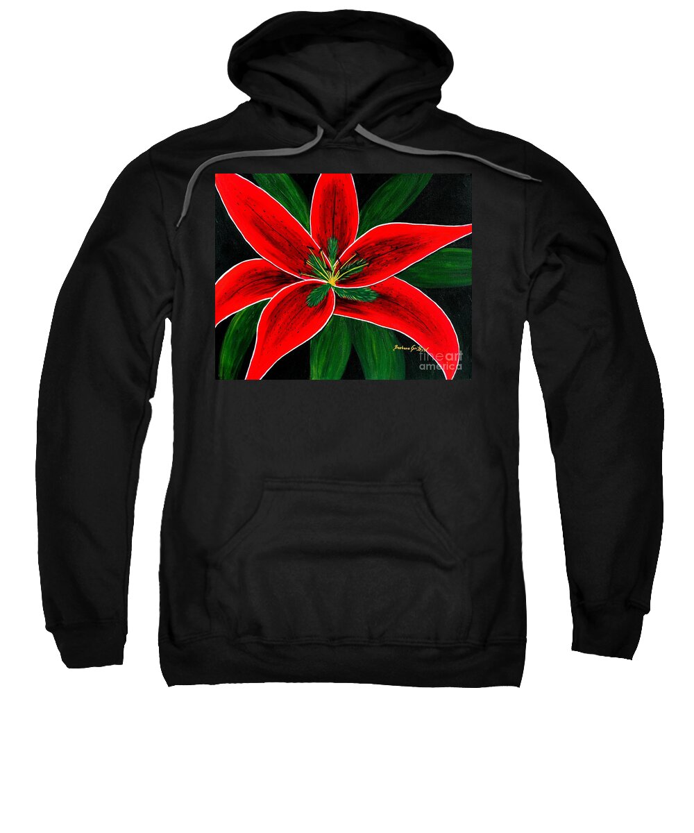 Red Oriental Lily Sweatshirt featuring the painting Red Oriental Lily by Barbara A Griffin