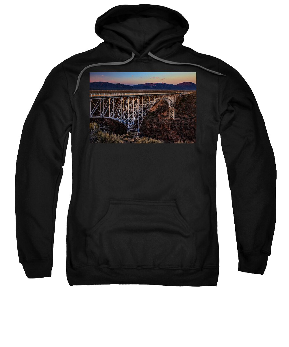 Rio Grande Gorge Sweatshirt featuring the photograph Rio Grand Gorge Bridge Sunset by Diana Powell